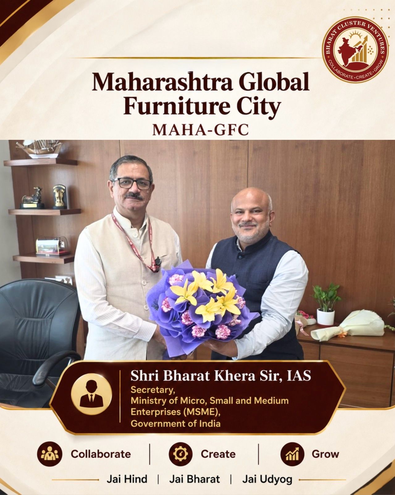 Yesterday , we had the honour of meeting Shri bharat khera Sir, IAS, Secretary, Ministry of Micro, Small and M